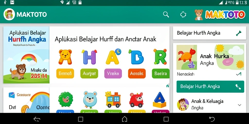 Tampilan antarmuka aplikasi MAKTOTO untuk belajar huruf dan angka.