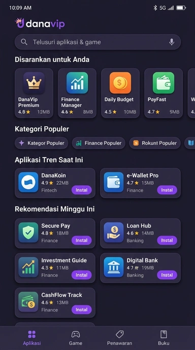 Tampilan katalog aplikasi danavip