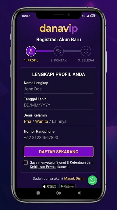 Tampilan halaman daftar danavip