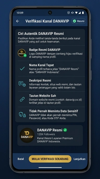 Tampilan kanal resmi danavip